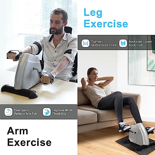 Mini Exercise Bike, AGM Under Desk Bike Pedal Exerciser Foot Cycle Arm & Leg Pedal Exerciser with LCD Screen Displays - color: Silver
