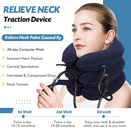 Jaximy Neck Stretcher, Neck Traction Device, Cervical Traction Device, Neck Pain Relief, Adjustable Inflatable Neck Brace & Neck Stretcher Cervical Traction, Neck Decompression Home Use (Blue)