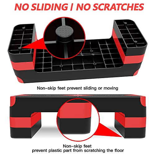 GYMMAGE Aerobic Exercise Step, Adjustable Height, | Aerobic Workout Step Platform for Exercise, 26.5" Step Deck with Adjustable Height, Women Home Gym Cardio Fitness - color: Red