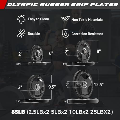 RitFit Barbell Weight Set - 4/6FT Olympic Barbell with Weight Plates (55-115LB Total) - Weightlifting Equipment for Squats, Curls, Deadlifts, Presses, Hip Thrusts - color: Black/Blue, size: 4FT With 85LB Plates