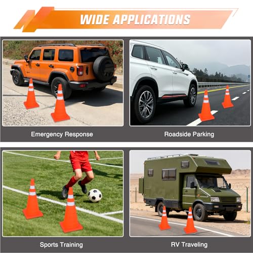 Nilight 28 Inch Collapsible Traffic Safety Cones 4 Pack - Bright Orange Parking Cones with Reflective Collars for Roadside Emergency, Parking, Driving Practice - size: 28 Inch