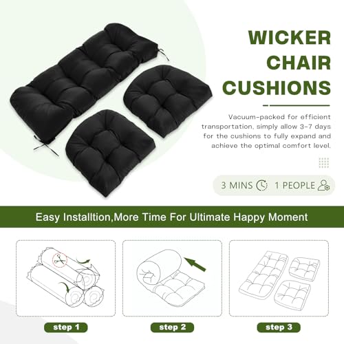 Wicker Chair Cushions Set, 2 U-Shaped Cushions & 1 Loveseat, Waterproof Outdoor Loveseat Cushion for Patio Furniture, Settee Bench Pad All Weather,Gray - color: Gray