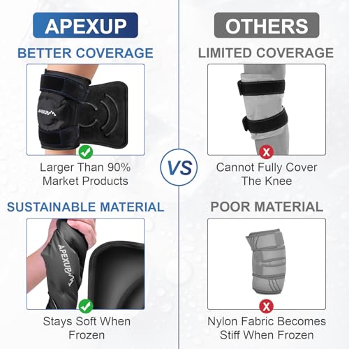 APEXUP Ice Pack for Knee Pain Relief, Large Reusable Wrap After Surgery, Flexible Gel Cold Pack for Injuries, Pain Relief for Back, Shoulder, Elbow, Ankle and Leg (Black, XXL, 1PK) - size: 2X-Large-1PK, style: Black