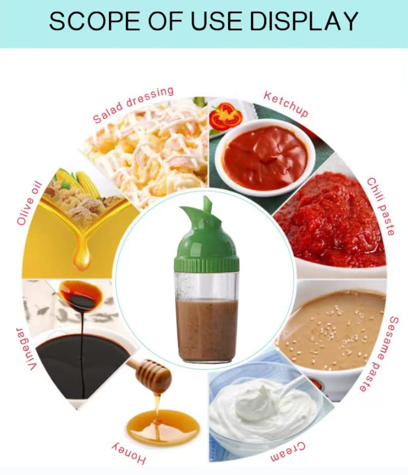 Salad Dressing Shaker Container, Homemade Salad Dressing Bottle Mixer Measure,Dripless Pour, Soft Grip, BPA Free（2 Pcs）