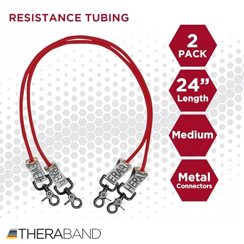 THERABAND Resistance Tubing with Connectors for Wall, Rehab & Wellness Station, Medium Level 3, Set of 2, 24-Inch Red Tubing for Physical Therapy, Exercise, Rehab, Clinics & Pilates, Latex Tubes - color: Red - Medium, size: 24 Inch