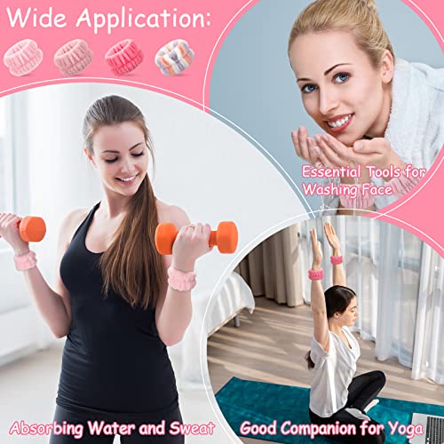 Chuangdi 4 Pairs Wrist Bands for Washing Face Wrist Spa Microfiber Wash Towel Band Scrunchies Absorbent Wristbands Sweatband for Women Prevent Liquid from Spilling(Vivid Colors) - color: Vivid Colors