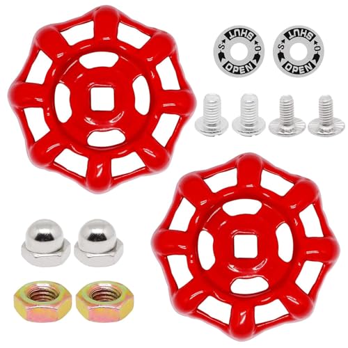 2 Pack Outdoor Faucet Handle, 8mm x 8mm (0.31" x 0.31") Square Stem Hole Faucet Handle Replacement, Cast Iron Round Wheel Water Spigot Handles Replacement with Screws Spacer (Red) - color: Red, size: 8mm x 8mm (2pcs)