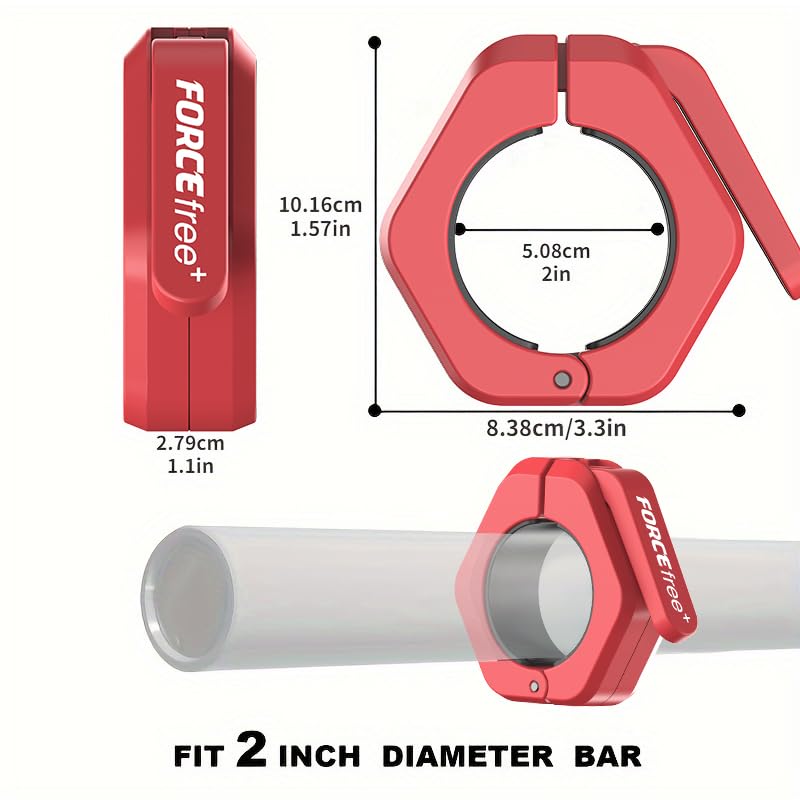 Forcefree+ Barbell Clips (Pair), Barbell Clamps, Quick Release Olympic Barbell Clamps with Anti Slip TPR Grip, Barbell Collars for Secure Weightlifting & Powerlifting - color: Red