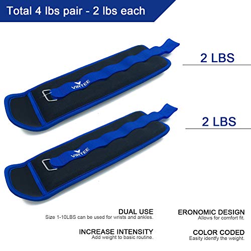 Ankle/Wrist Weights for Women, Men, Kids - Arm Leg Weights Set with Adjustable Strap - Running, Jogging, Gymnastic, Physical Therapy, Fitness - Choice of 1 lb 2 lbs 3 lbs 4 lbs 6 lbs 8 lbs 10 lbs - style: 4 lbs pair (2 lbs each), Blue