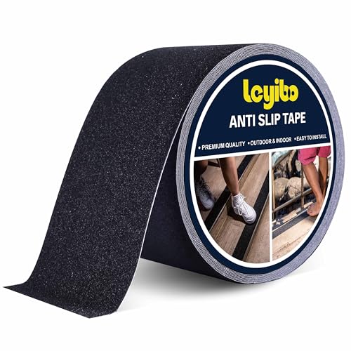 Anti Slip Tape, 4 Inch x 62 Ft Grip Tape for Stairs Outdoor/Indoor, Waterproof Non Skid Roll for Stair Treads Non Slip, High Traction Friction Abrasive Adhesive Stair Steps - Black - color: Black, size: 4" x 62'