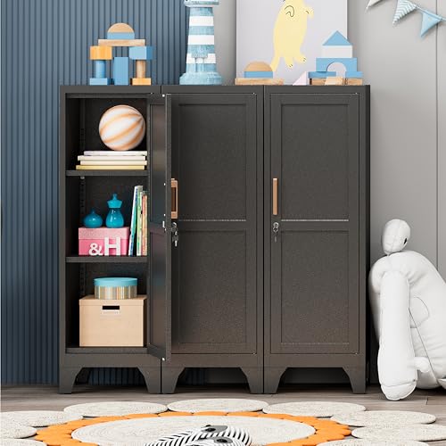 Metal Lockers for Employees,46"Tall Small Locker,1doors Tall Steel Vertical Storage Locker with Shelves,Lockable Steel Cabinet fo Toys,Sports Equipment,File,Snacks,Books-Assembly Required(Black) - color: Black