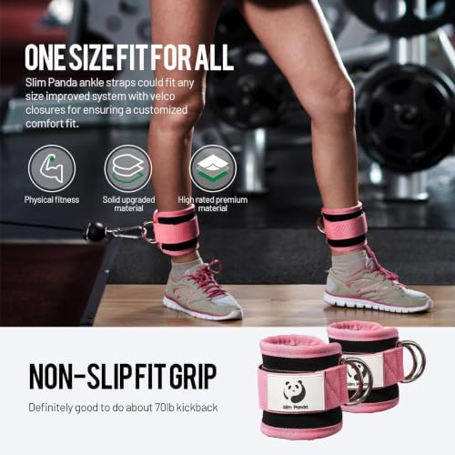 Slim Panda Ankle Strap for Cable Machine,Ankle Cuff for Kickbacks, Booty Hip Abductors,Glute Workouts, Leg Extensions, Curls for Men and Women, Adjustable with Double D-Rings - color: Pink, style: Single