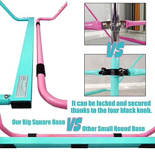 Folding Gymnastics Bar with Rings, Foldable Kip Bar with Sturdier Base, Training Bar for Kids Ages 3-10, Horizontal Bar, Home Gym Equipment for Boy Girl - color: Teal, style: Foldable Bar