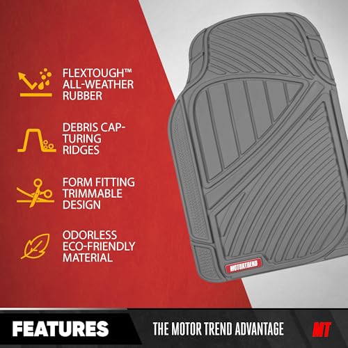 Motor Trend FlexTough Performance All Weather Rubber Car Floor Mats with Cargo Liner – Full Set Front & Rear Odorless Floor Mats for Cars Truck SUV, BPA-Free Automotive Floor Mats (Gray) - color: Gray, size: Medium
