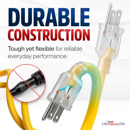100ft Outdoor/Indoor Extension Cord 3-Outlet 12/3 Gauge Extra Heavy Duty 3 Prong SJTW, Waterproof, Flexible Cold-Resistant Long Power Cord,15A 125V 1875W, Yellow by LifeSupplyUSA - color: Yellow, size: 100FT