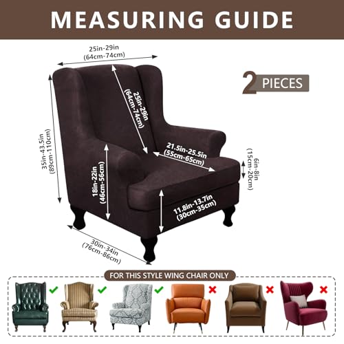 ANARACHON Leather Look Wingback Chair Covers, 2-Piece Wing Chair slipcover,Stretch Wing Back Armchair Slipcovers with Elastic Bottom, Soft Spandex Furniture Protector for Living Room (01 Chocolate) - color: 01 Chocolate