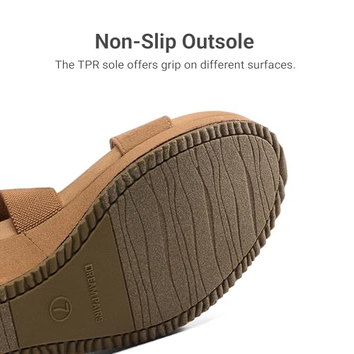 DREAM PAIRS Womens Elastic Ankle Strap Open Toe Platform Wedge Sandals Comfortable Summer Shoes - color: Camel, size: 10