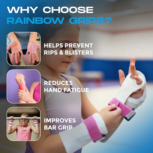 Gibson Athletic Rainbow Gymnastics Grips for Beginners, Unisex Durable Leather Grip, Hook & Loop Closure for Secure Grip & Wrist Support, Athletic Grip & Hand Protection for Young Gymnasts Made in USA - color: Black, style: Large