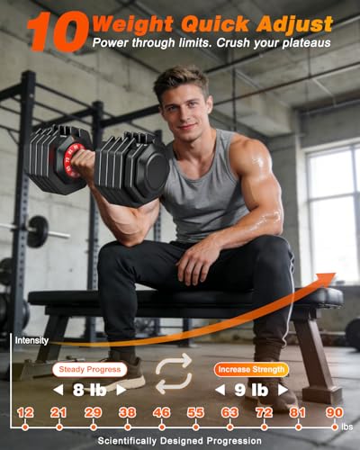 XDDIAS Adjustable Dumbbell Set for Home Gym Workout | 25 to 90 lbs, non-slip knurled grip, compact storage, one-hand adjustable - size: 90LB Pair