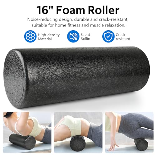 7 in1 Foam Roller Set for Deep Tissue Muscle Massager - High Density Back Roller, Muscle Roller Stick, Resistance Bands, Foot Massage Ball, Stretching Strap for Exercise, Whole Body Physical Therapy - color: Black