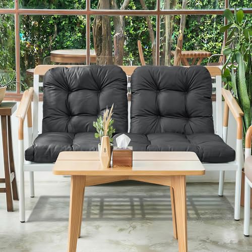 Wicker Chair Cushions of 3 Pieces, Waterproof Cushions for Patio Furniture, Tufted Wicker Outdoor Furniture Cushions, 1 Patio Loveseat Cushion and 2 U-Shaped Cushions, 44"x19"x5", Dark Grey - color: Dark Grey