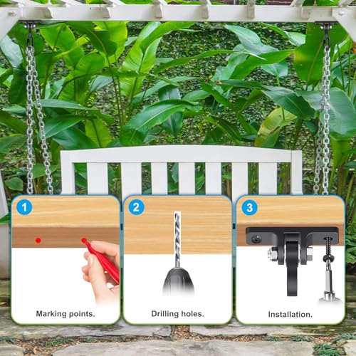 Dolibest Heavy Duty Swing Hangers, Porch Swing Hanging Kit, One-Piece Design Base, Swing Set Hardware with Wood Screws for Playground, Porch, Wooden Sets, Indoor & Outdoor Use (2Pack) - color: Black1-2PCS