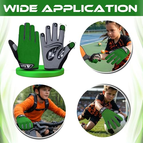 WFX Cycling Gloves Toddler Mountain Bike Handlebar Grips Gel Padding Full Finger Baseball Glove Workout Football Gloves Youth Boys 6-12 Kids Gardening Gloves MTB Gloves - color: Green, size: L (10-12) Years Kid