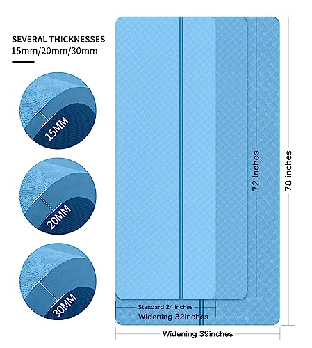 nuveti Large Exercise Mat - 15mm/20mm/30mm Thick Yoga Mat | Workout Mat for Fitness, Yoga, Pilates, Stretching & Floor Exercises for Women & Men with Free Carrying Bag - color: LightBlue, size: 183X80X20MM