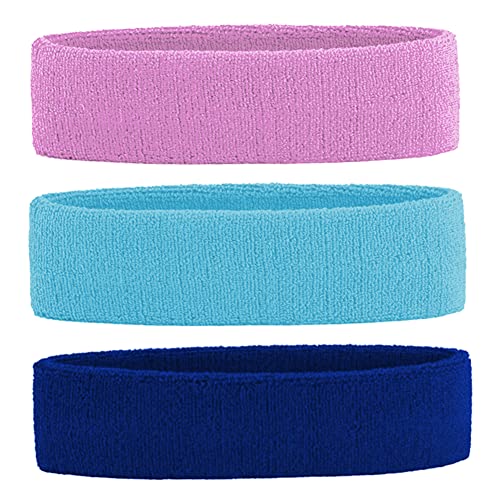 3 Pack Men & Women Sports Sweatbands Headbands - color: Purple,Sky blue,Blue
