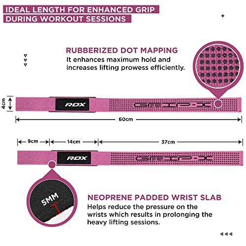 RDX Lifting Straps for Weightlifting –100% Cotton Heavy Duty Gym Wrist Strap with 5MM Neoprene Padding, 60CM Anti-Slip Hand Grip Wraps for Deadlifts Powerlifting Workouts Strength Training, Men Women - color: Dotted Pink