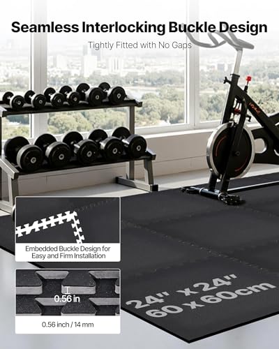VEVOR 0.56Inch 48sq.ft 12 Tiles Gym Flooring for Home Gym, Rubber Top with High Density EVA Foam, 24 x 24In Gym Floor Exercise Equipment Mats, Interlocking Gym Mats, Puzzle Workout Mats, Black - color: Black, style: 12 Tiles (48 Sq Ft)