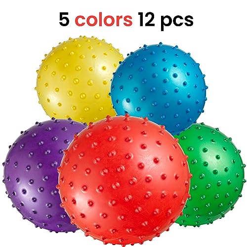 Bedwina Mini Knobby Balls - Bulk 5 Inch Sensory Balls and Spiky Massage Stress Balls with Pump, Fun Bouncy Ball Party Favors - style: 36-Pcs