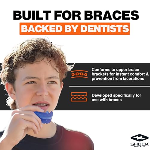 Shock Doctor Braces Football Mouth Guard, Upper and Lower Teeth. Convertible, Ultra Double Protection, Comfortable and Durable Mouthguard. - color: Black