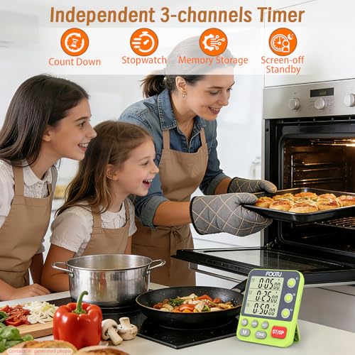 Digital Dual Triple Kitchen Timer, 3-Channel Magnetic Countdown Timer for Cooking, Large Display Stopwatch Multi Food Classroom Timer Loud Alarm for Seniors Teachers Battery Included (Green) - size: YS318 Green