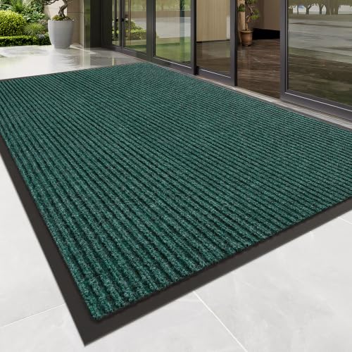 100pointONE Front Door Mat, Heavy Duty Indoor Outdoor Doormat for Entryway, 72" x 24" Low Profile Outdoor Mats for Home Entrance, Stain and Fade Resistant Welcome Mat for High Traffic Area, Green - color: Green Striped, size: 2' x 6' (Rectangular)
