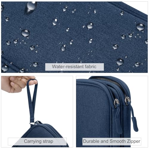FYY Electronic Organizer, Travel Cable Organizer Bag Pouch Electronic Accessories Carry Case Portable Waterproof Double Layers Storage Bag for Cable, Cord, Charger, Phone, Earphone, Medium Size, Navy | Wrist Strap, Waterproof, Double Layers Portable Elect