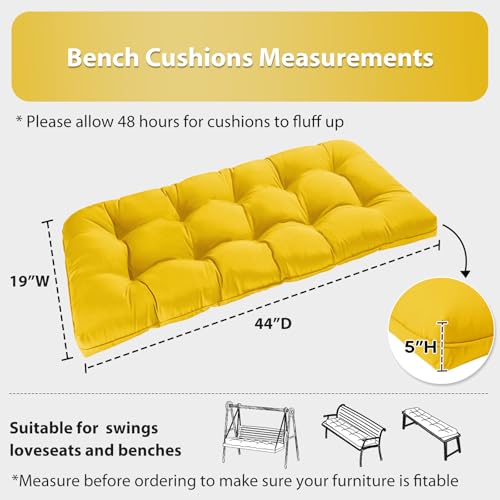 Tufted Bench Cushions for Outdoor Furniture, 44" x 19" Porch Swing Cushions Filled with Foam, Overstuffed Patio Cushions for Bench Loveseat with 2-3 Seats,Thick and Water Resistant, Yellow - color: Yellow, size: 44" x 19" x 5"