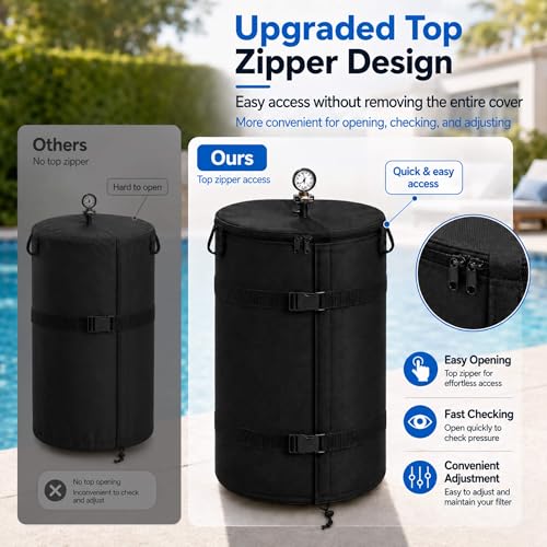2 Pack Pool Filter Cover, Heavy Duty Pool Equipment Cover for for wide range of cartridge and D.E. filters, UV Resistant Pool Pump Enclosure with Adjustable Straps & Top Zipper
