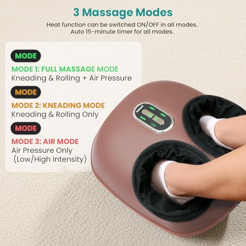 Nekteck Shiatsu Foot Massager with Heat & Air Compression Deep Kneading - color: Brown, size: Regular