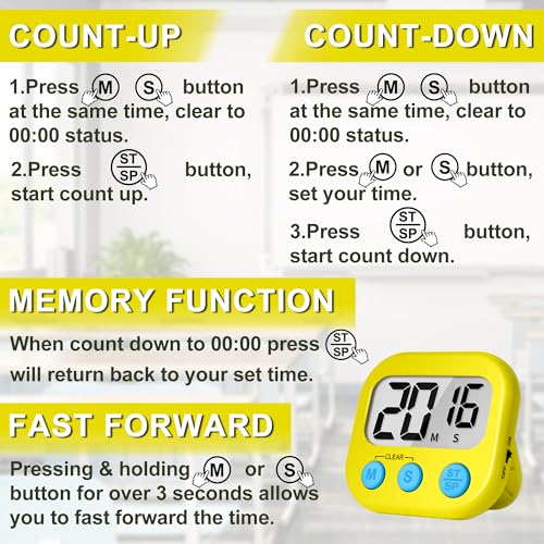 ZILLEEN Classroom Timer for Kids Teachers 2 Pack Digital Timers, Purple & Yellow - color: Purple & Yellow