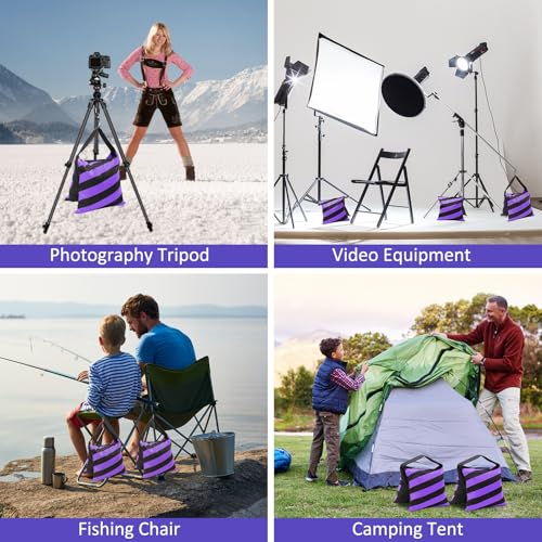 4 Packs Purple Sandbag Weight Bags for Light Stand Photography Video Equipment, Heavy Duty Saddlebags for Backdrop Stand, Photo Tripod, Canopy, Pop up Tent, Umbrella Base, Fishing Chair, Picnic Table - color: Purple