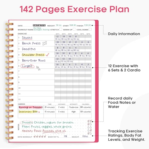 Fitness Workout Journal for Women & Men, A5(5.5" x 8.2") Workout Log Book Planner for Tracking, Progress, and Achieving Your Wellness Goals-Berry Pink - color: i.Berry Pink