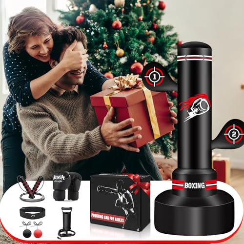 Heavy Freestanding Punching Bag for Adults, 70'' Standing Punching Bag Boxing Bag Bag with Boxing Gloves, Pump, Jump Rope and Reflex Ball, Women Men Kickboxing Bags for Training MMA Muay Thai Fitness
