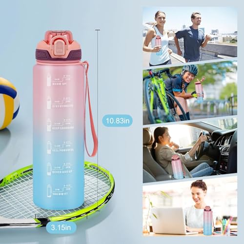 Water Bottle with Straw 1L,Boys Water Bottles with Straw 1 Litre,Waterbottle Leak-Proof Sports Water Bottle,Plastic Drinks Bottles Toxin Free，Bpa-Free (Pink Blue) - color: 10-Pink Blue
