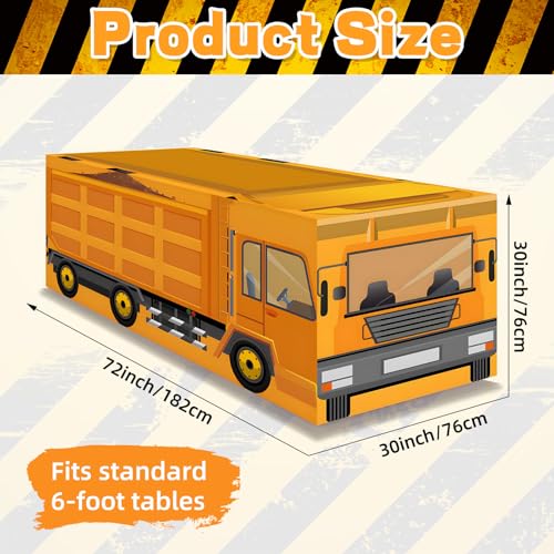 6FT Construction Dump Truck Tablecloth, Bold Yellow Heavy Equipment Print Washable Reusable Fabric Table Cover for Kids Birthday Table Decor, Construction Party Supplies, and Truck Theme Decorations - color: Dump Truck