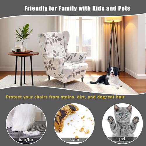 NILUOH Wingback Chair Slipcover 2 Pieces, Stretch Spandex Wingback Chair Covers Washable Slipcover for Wingback Armchairs Non-Slip Furniture Protector with Elastic Bottom for Living Room - color: Flowers