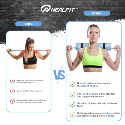 NEALFIT Barbell Pad Squat Pad for Squats—Squat Bar Pad—Great for Weightlifting,Lunges and Hip Thrusts—Foam Sponge Pad—Fit Standard and Olympic Bars Perfectly - color: Light Blue