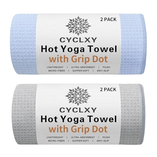 2 Pack Hot Yoga Towel with Grip Dot，Stickyfiber Yoga Mat Towels Non Slip for Hot Yoga,Absorbent Microfiber Sweat Anti-Slip Cover,Bikram,Pilates,Exercise - color: Gray / Blue