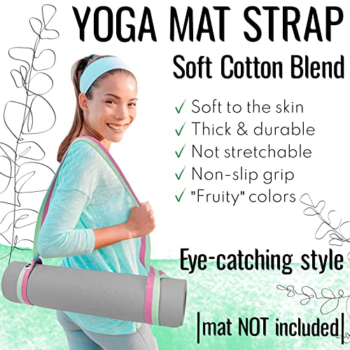 TECEUM Yoga Mat Strap – Extra Soft & Thick Cotton Carrier for All Mats | Adjustable Skin-friendly & Non-Slip Mat Holder Sling in 30+ Colors [Mat Not Included] - color: Lavander Green, size: 64 IN