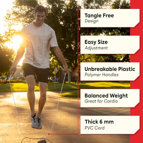 Elite Jumps 6mm PVC Jump Rope, Adjustable Skipping Rope | Non-kinking PVC cord. Unbreakable handles. Smooth rotation. For cardio and boxing. - color: White Handles - 5" Handle